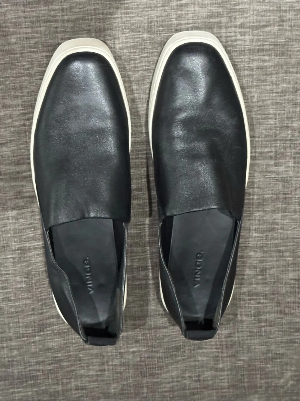 Vince Warren black leather platform slip-on sneakers, size 9